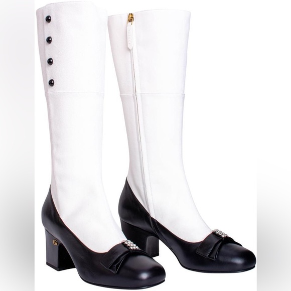 Brand new with box Gucci Women's Black Mid-heel Boot/ Booties With Crystal Bow. - Picture 4 of 10